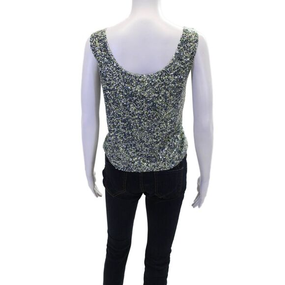 Bill Blass Womens Sequined Lined Round Neck Tank Top Blouse Green Size M - Picture 3 of 4